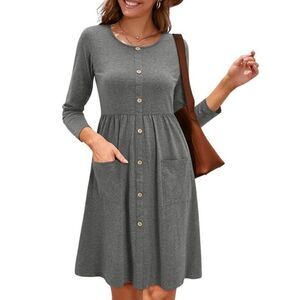 Women Dress Medium Gray Casual Dress with Pockets‎